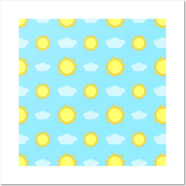 Sun and Clouds Pattern in Light Blue Wall Art by Kelly Gigi